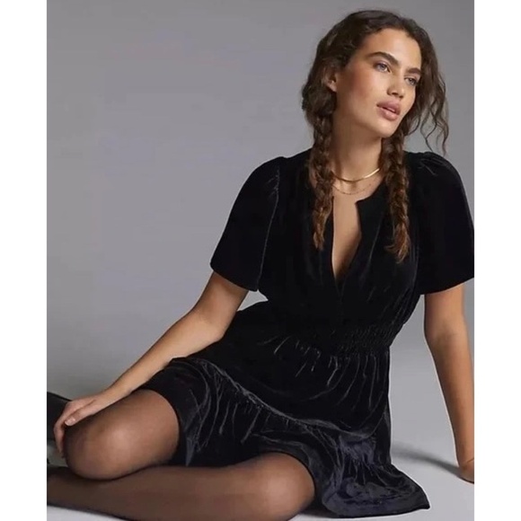 Anthropologie Dresses & Skirts - Anthropologie MAEVE Somerset Black Velvet Mini Dress Party Minimalist Medium